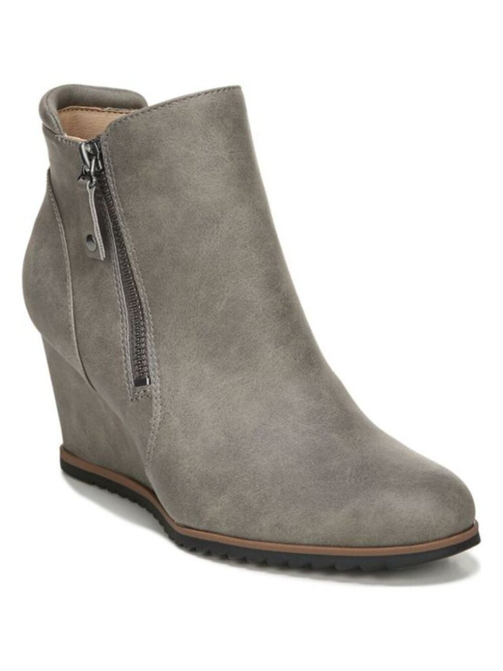 SOUL by Naturalizer Women's Grey Strech Gore Haley Almond Tod Wedge Booties 5M